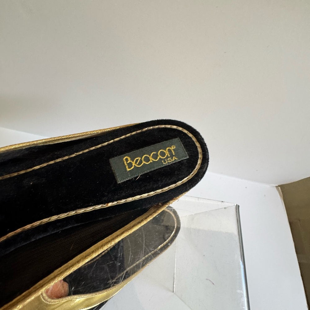 BEACON SLIPPERS BLACK VELVET with GOLD ACCENT - 10.5 Grand Millennial Regency - Picture 3 of 15